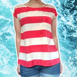 Oversized Sailor Stripe Red and White Tank with Chest Pocket and Button Back